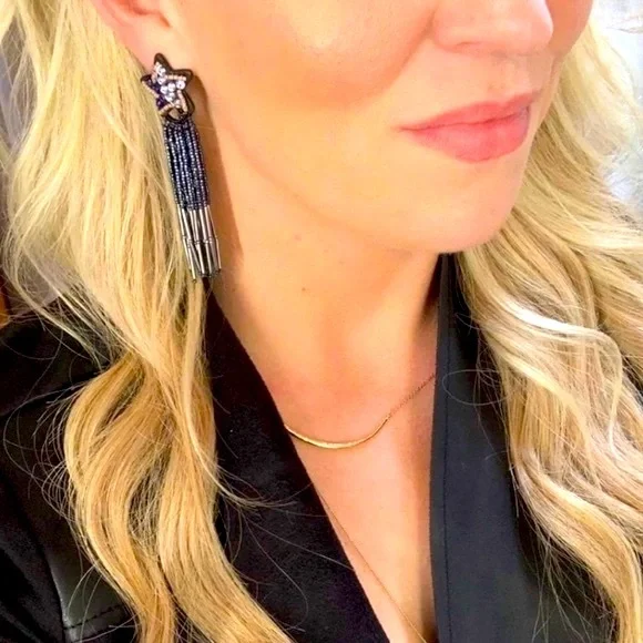 Stella & Dot | ⭐️🌛 LTD ED. Hand Embroidered Star & Moon Chandelier Earri… - Picture 4 of 8